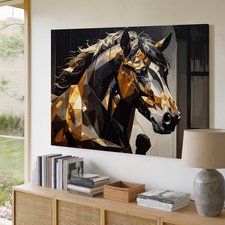 Futuristic Polygonal Horse Canvas – Geometric Equestrian Art - Gifitto
