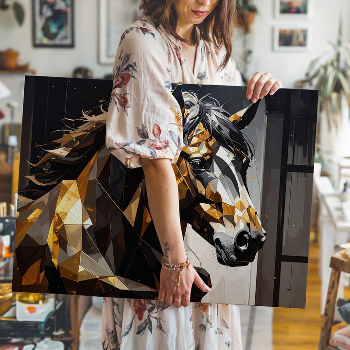 Futuristic Polygonal Horse Canvas – Geometric Equestrian Art - Gifitto