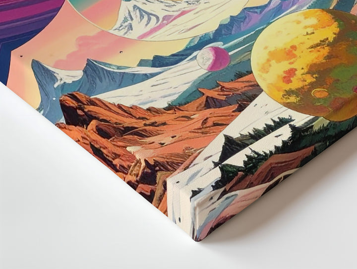 Retro Planet Staircase Canvas – Colorful Vintage Sci-Fi Mountain Landscape - Gifitto