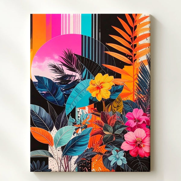 Surreal Tropical Collage Canvas – Vibrant Pop-Art Floral Art - Gifitto