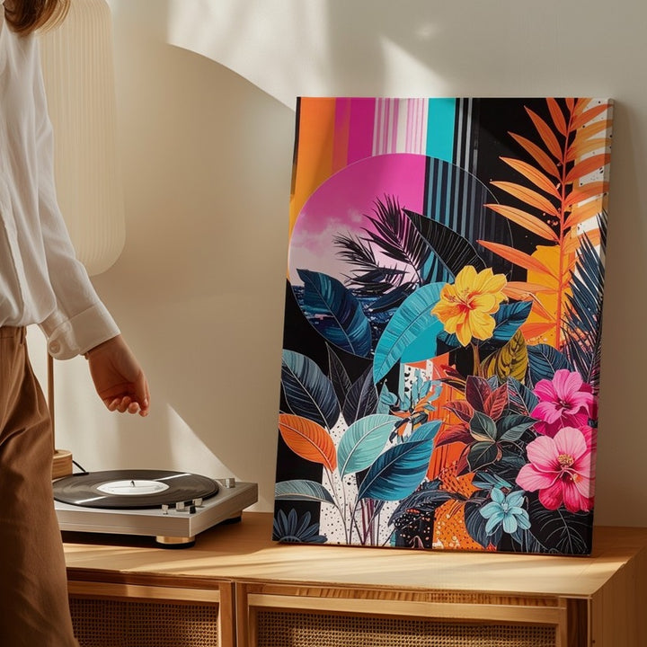 Surreal Tropical Collage Canvas – Vibrant Pop-Art Floral Art - Gifitto