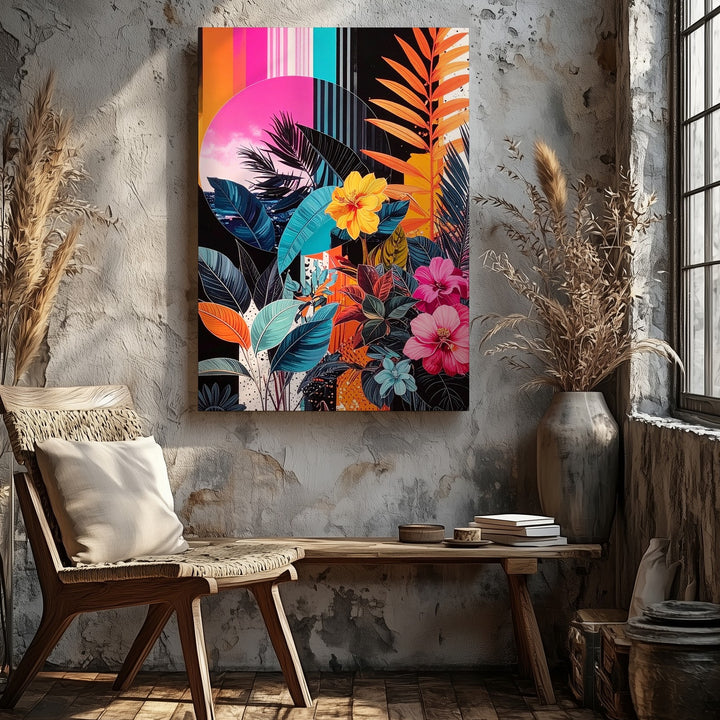 Surreal Tropical Collage Canvas – Vibrant Pop-Art Floral Art - Gifitto