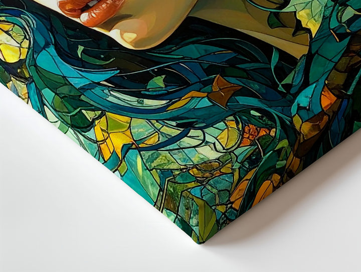 Forest Mosaic Goddess Canvas – Earth Spirit Woman with Turquoise Hair - Gifitto