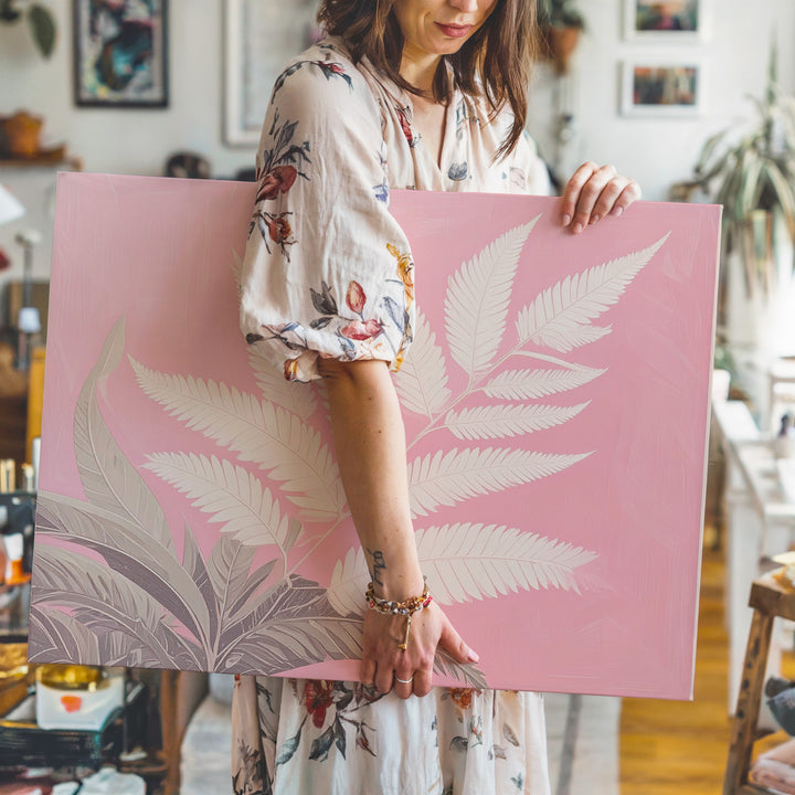 Bold Pink Fern Canvas – Modern Abstract Botanical Wall Art - Gifitto