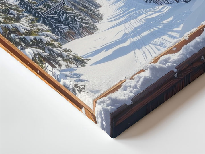 Alpine Ski View Canvas – Snowy Landscape Seen Through Wooden Window - Gifitto