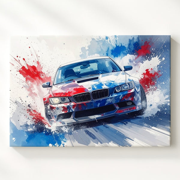 BMW M3 Tricolor Motion Canvas – Abstract Performance Art Print - Gifitto