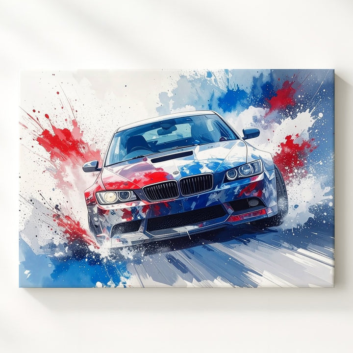 BMW M3 Tricolor Motion Canvas – Abstract Performance Art Print - Gifitto
