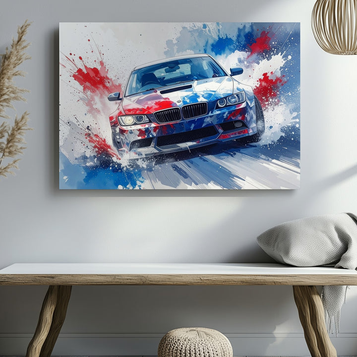 BMW M3 Tricolor Motion Canvas – Abstract Performance Art Print - Gifitto