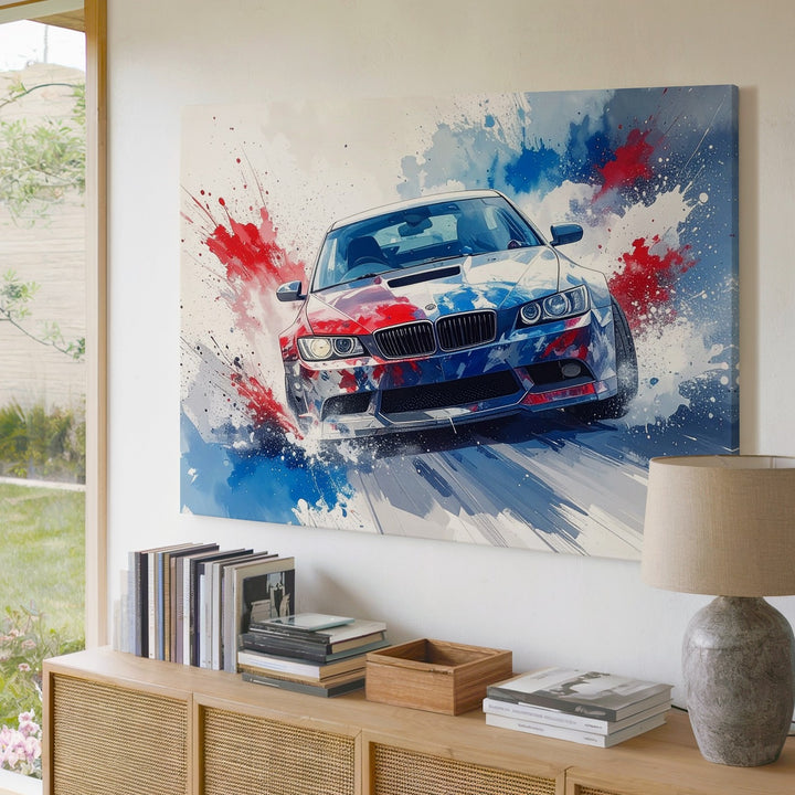 BMW M3 Tricolor Motion Canvas – Abstract Performance Art Print - Gifitto