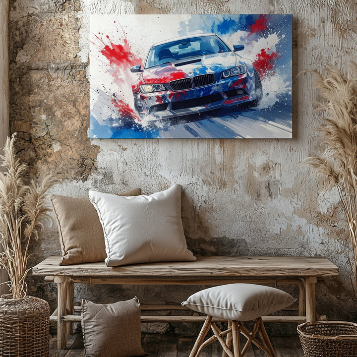 BMW M3 Tricolor Motion Canvas – Abstract Performance Art Print - Gifitto