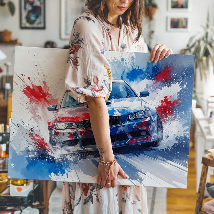 BMW M3 Tricolor Motion Canvas – Abstract Performance Art Print - Gifitto