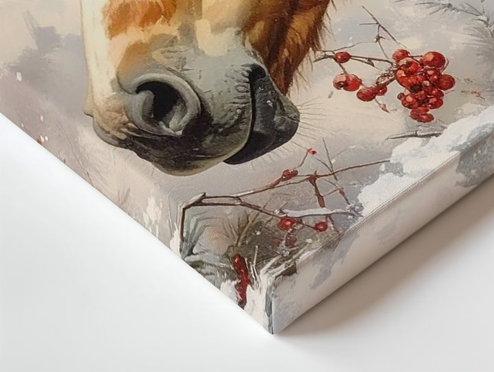 Golden Brown Horse in Winter Canvas – Serene Equestrian Art - Gifitto