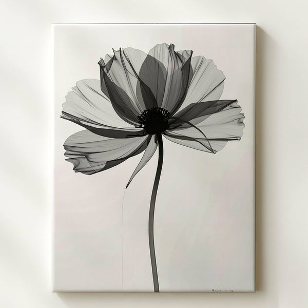 Monochromatic Translucent Flower Canvas – Ethereal Grayscale Art - Gifitto