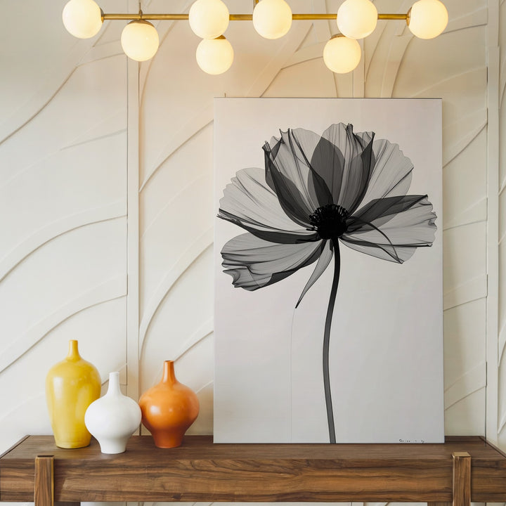 Monochromatic Translucent Flower Canvas – Ethereal Grayscale Art - Gifitto