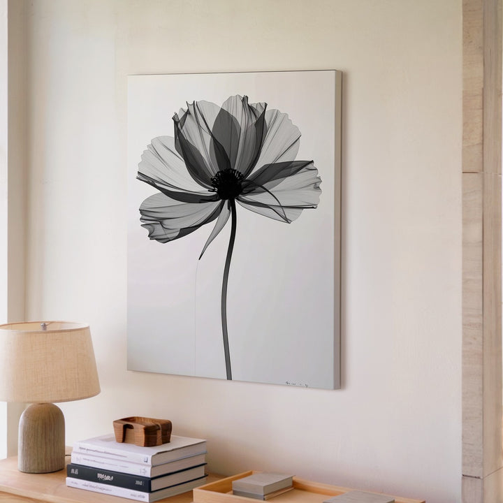 Monochromatic Translucent Flower Canvas – Ethereal Grayscale Art - Gifitto