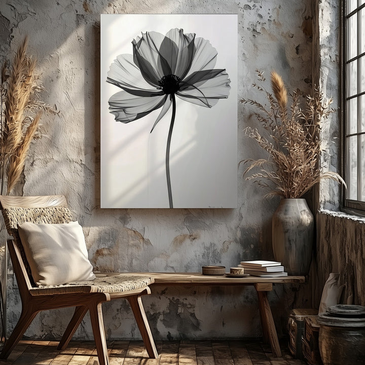 Monochromatic Translucent Flower Canvas – Ethereal Grayscale Art - Gifitto