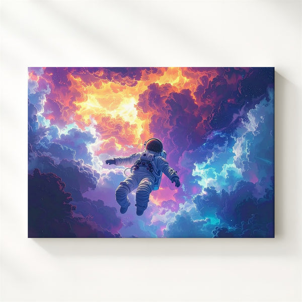 Ascending Astronaut Canvas – Cosmic Journey Through Fiery Nebula - Gifitto