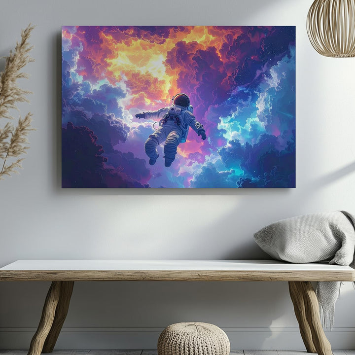 Ascending Astronaut Canvas – Cosmic Journey Through Fiery Nebula - Gifitto