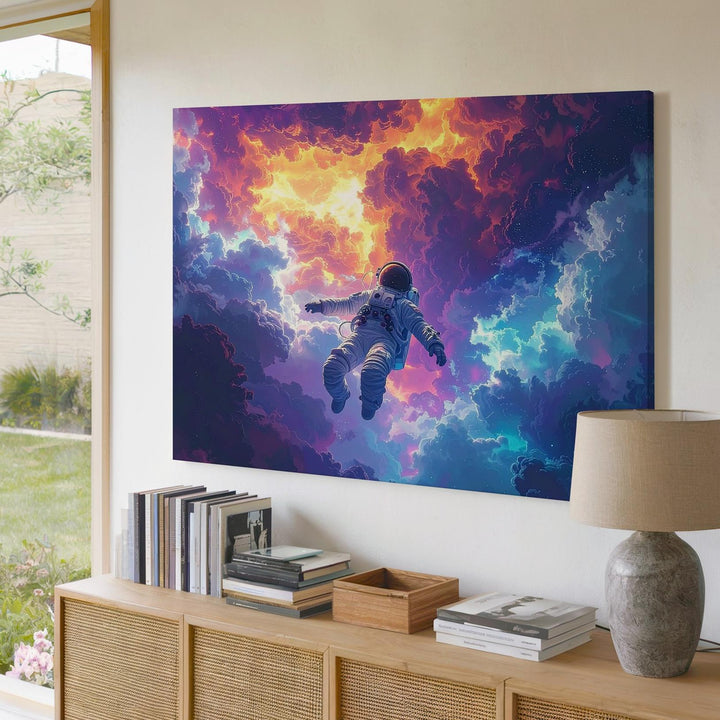 Ascending Astronaut Canvas – Cosmic Journey Through Fiery Nebula - Gifitto