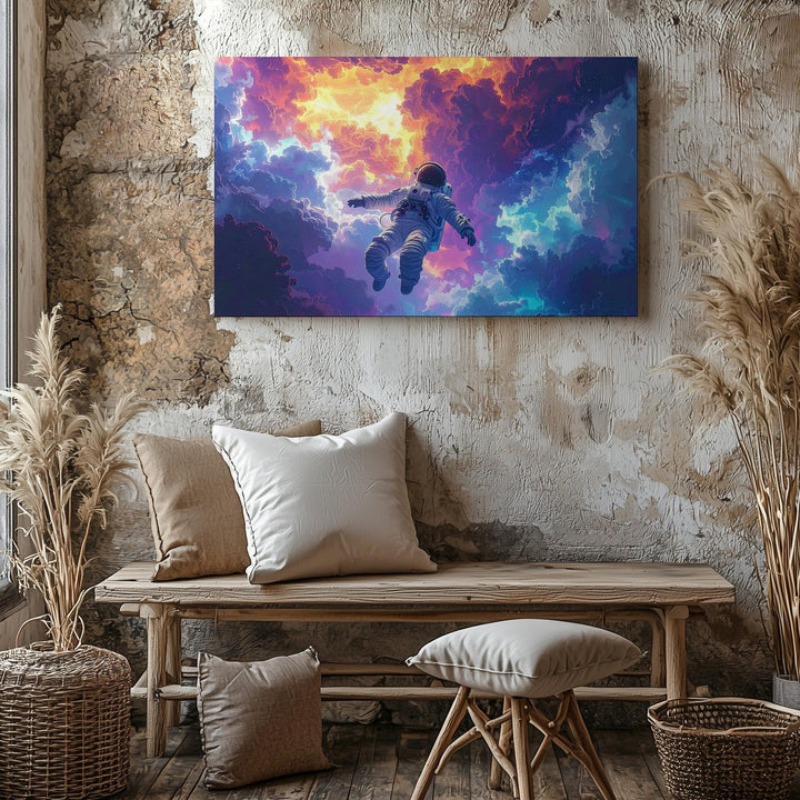 Ascending Astronaut Canvas – Cosmic Journey Through Fiery Nebula - Gifitto