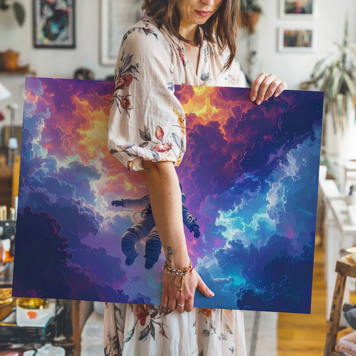 Ascending Astronaut Canvas – Cosmic Journey Through Fiery Nebula - Gifitto