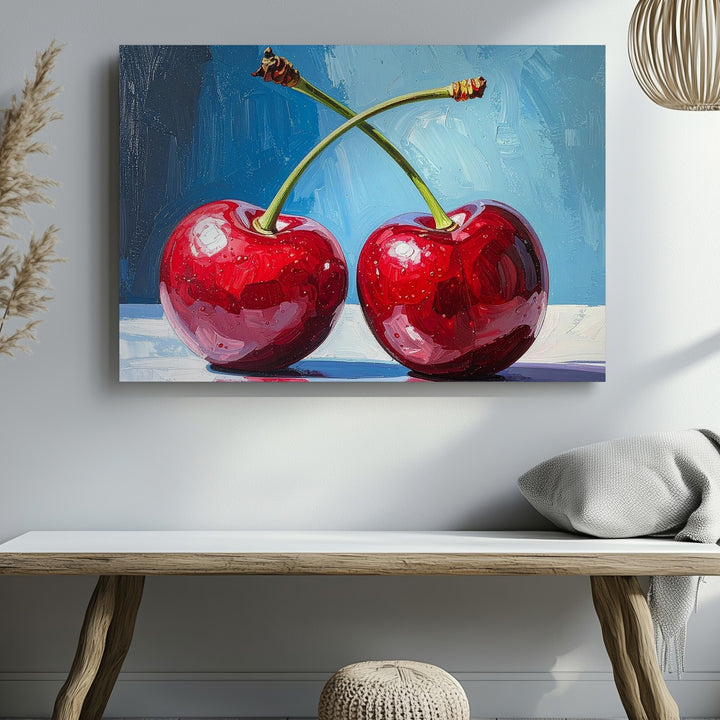 Intertwined Cherries Canvas – Fresh Fruit Art - Gifitto