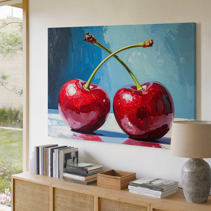Intertwined Cherries Canvas – Fresh Fruit Art - Gifitto