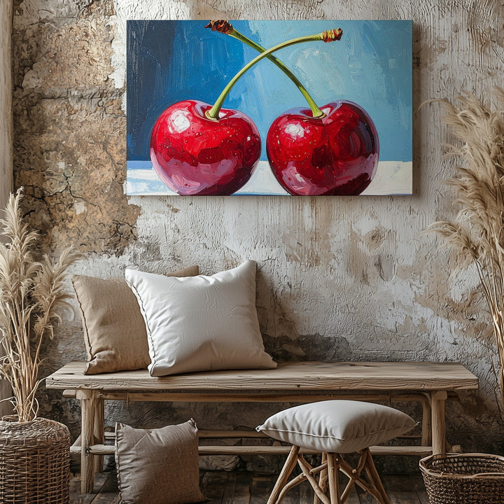 Intertwined Cherries Canvas – Fresh Fruit Art - Gifitto