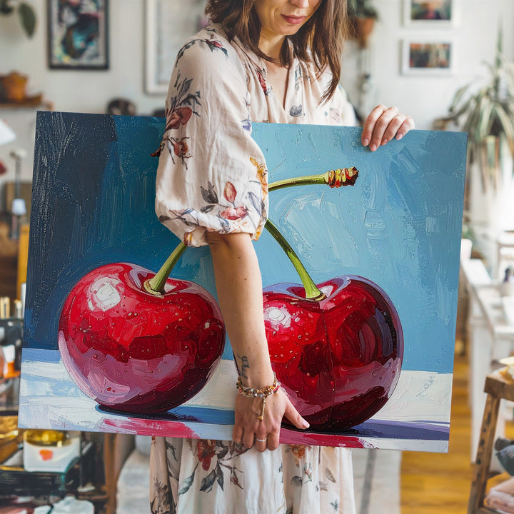 Intertwined Cherries Canvas – Fresh Fruit Art - Gifitto
