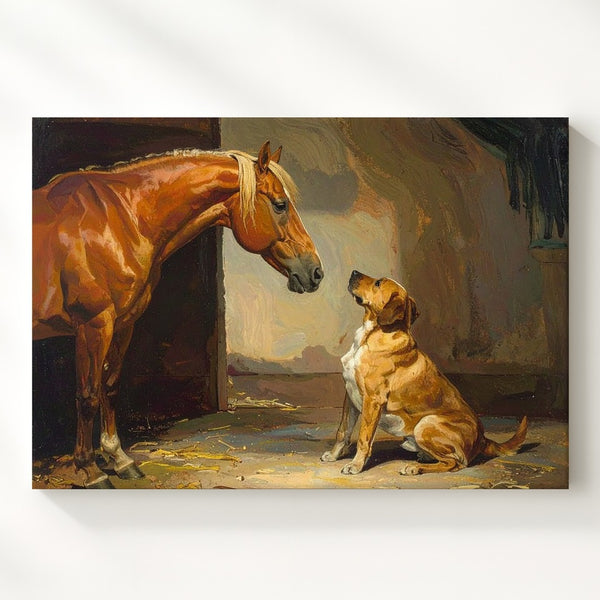 Horse and Dog Companionship Canvas – Classic Equestrian Art - Gifitto