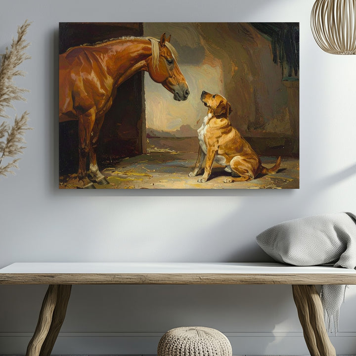 Horse and Dog Companionship Canvas – Classic Equestrian Art - Gifitto