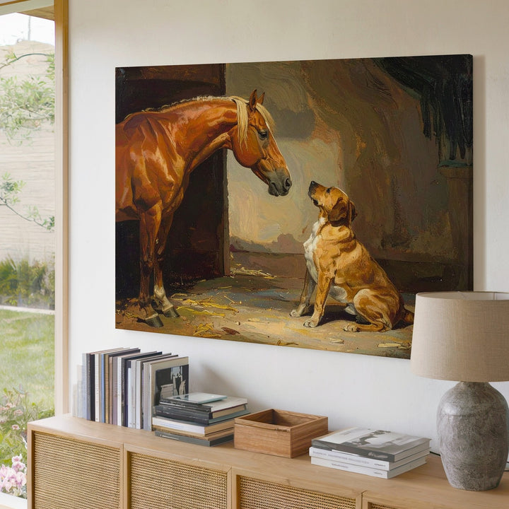 Horse and Dog Companionship Canvas – Classic Equestrian Art - Gifitto
