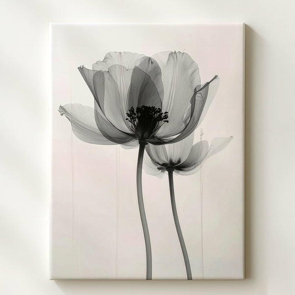 Minimalist Black-and-White Floral Canvas – Ethereal Translucent Art - Gifitto