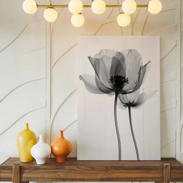 Minimalist Black-and-White Floral Canvas – Ethereal Translucent Art - Gifitto