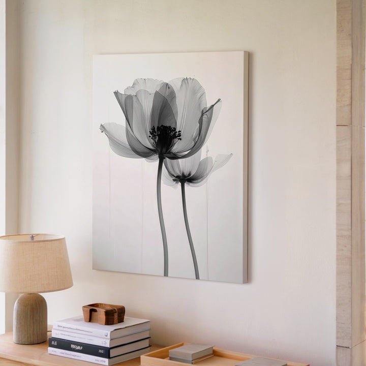 Minimalist Black-and-White Floral Canvas – Ethereal Translucent Art - Gifitto