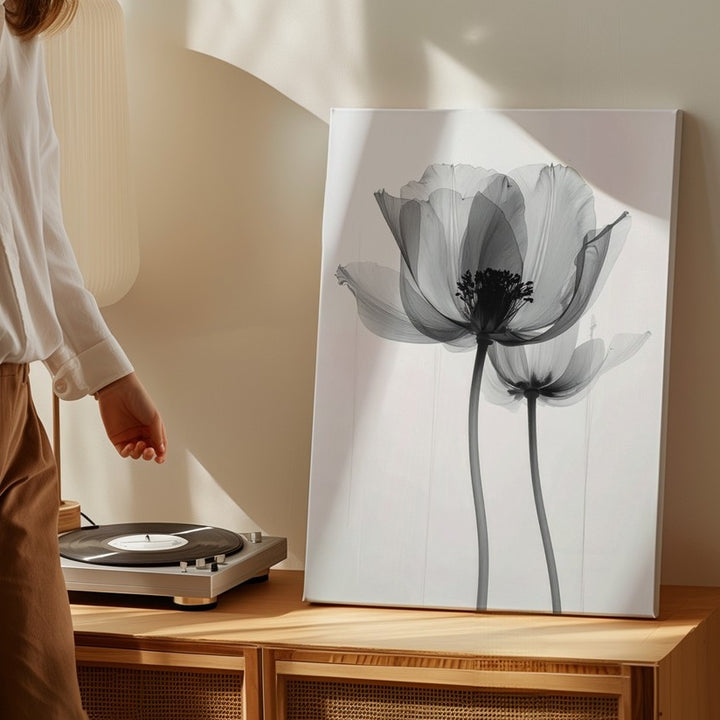 Minimalist Black-and-White Floral Canvas – Ethereal Translucent Art - Gifitto