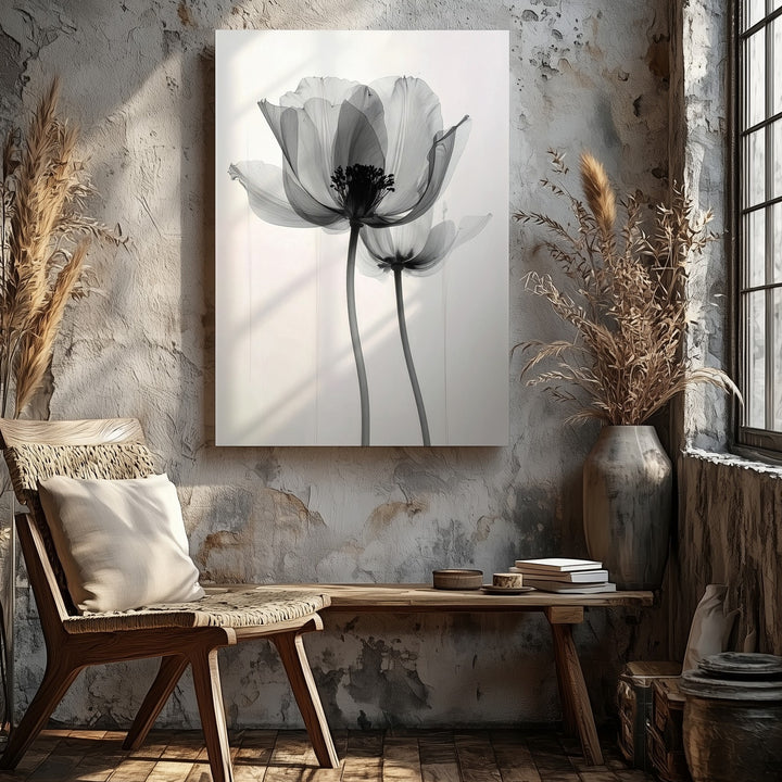 Minimalist Black-and-White Floral Canvas – Ethereal Translucent Art - Gifitto
