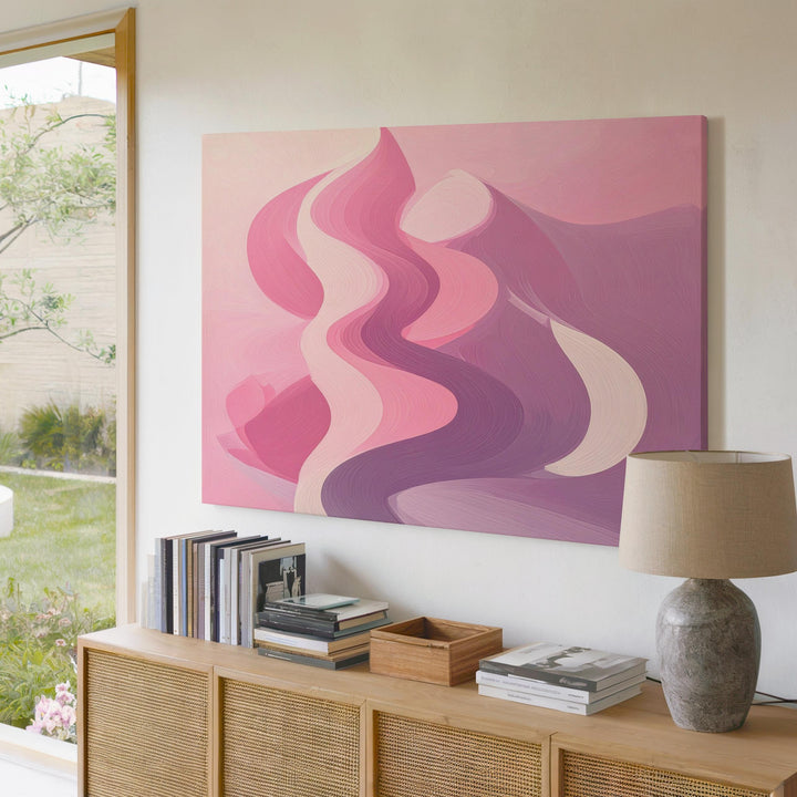 Pink Wave Pattern Canvas – Minimalist Geometric Retro Wall Art - Gifitto