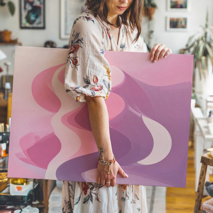 Pink Wave Pattern Canvas – Minimalist Geometric Retro Wall Art - Gifitto