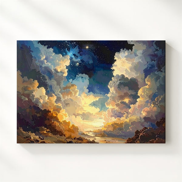 Celestial Cloudscape Canvas – Serene Cosmic Tunnel in Cream and Blue - Gifitto