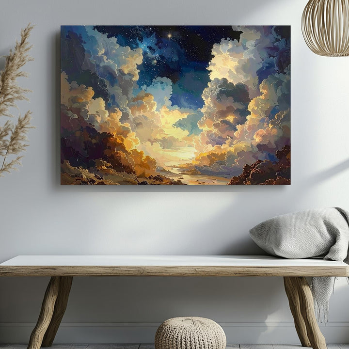 Celestial Cloudscape Canvas – Serene Cosmic Tunnel in Cream and Blue - Gifitto