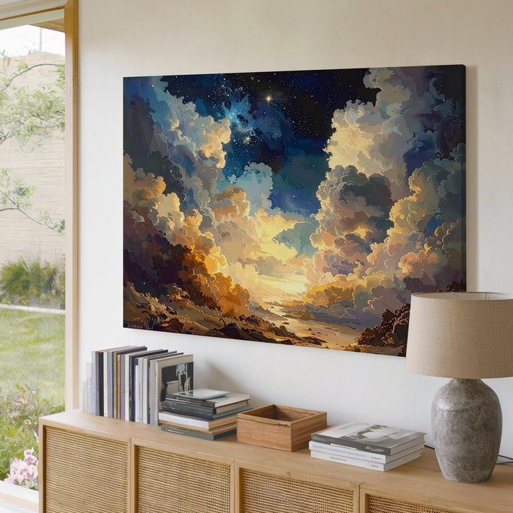 Celestial Cloudscape Canvas – Serene Cosmic Tunnel in Cream and Blue - Gifitto