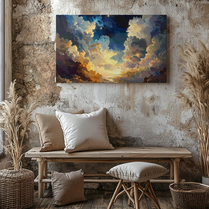 Celestial Cloudscape Canvas – Serene Cosmic Tunnel in Cream and Blue - Gifitto