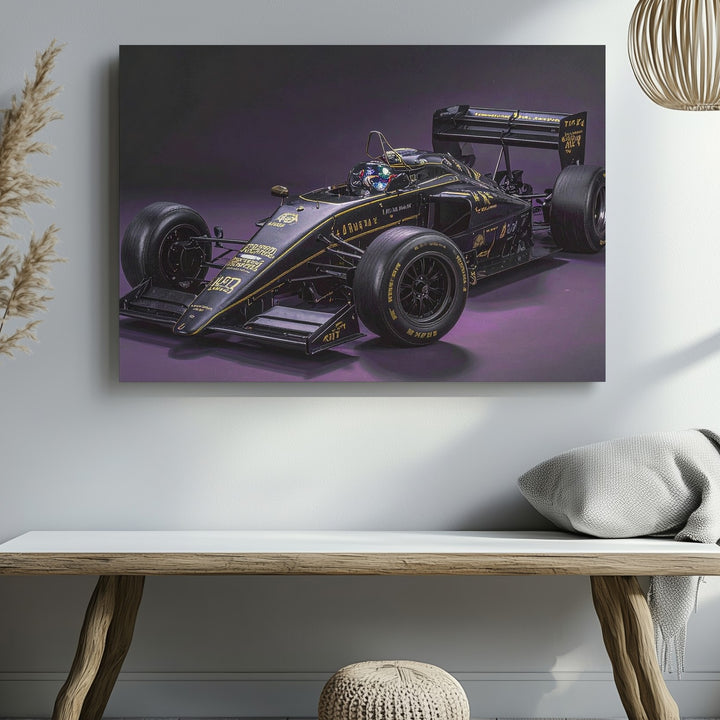 Lotus 97T Senna Tribute Canvas – Black & Gold Vintage F1 Wall Art - Gifitto