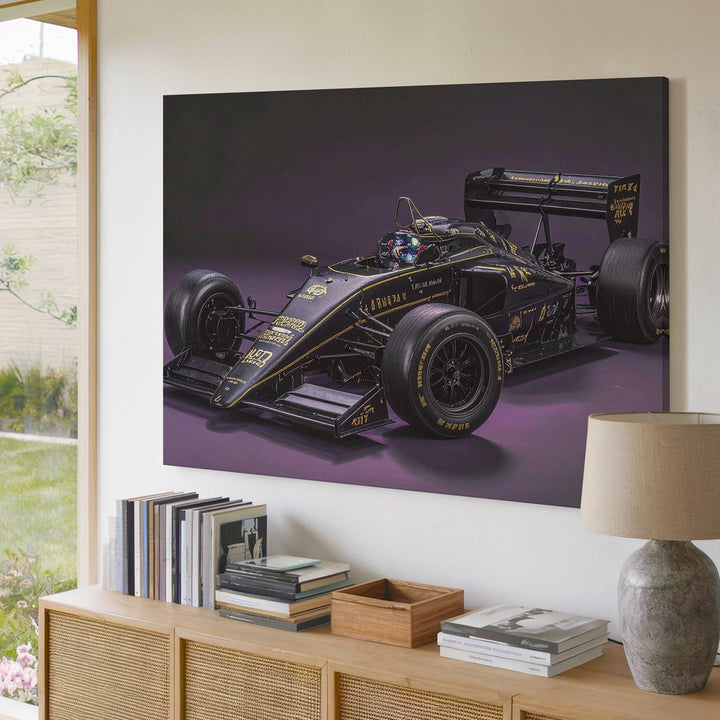 Lotus 97T Senna Tribute Canvas – Black & Gold Vintage F1 Wall Art - Gifitto