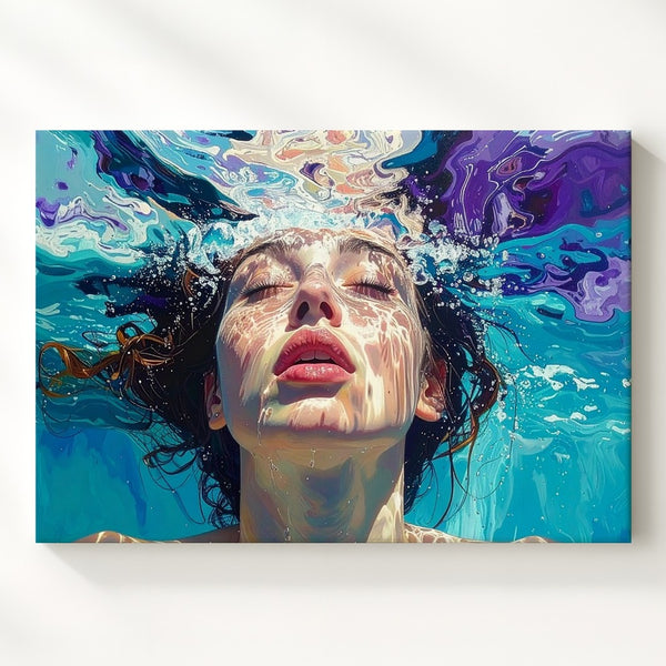 Dreamy Submerged Woman Canvas – Surreal Expressive Underwater Art