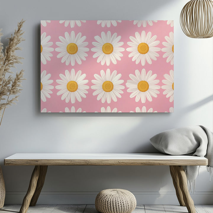 Happy Daisy Grid Canvas – Cheerful Floral Pop Art on Soft Pink - Gifitto
