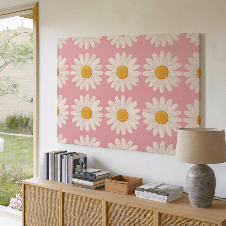 Happy Daisy Grid Canvas – Cheerful Floral Pop Art on Soft Pink - Gifitto