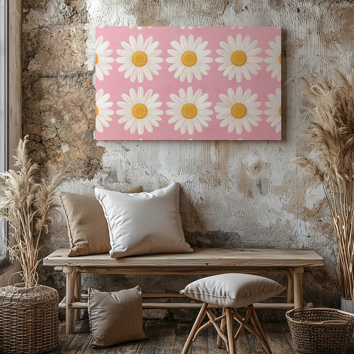 Happy Daisy Grid Canvas – Cheerful Floral Pop Art on Soft Pink - Gifitto