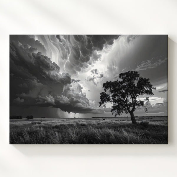 Stormy Landscape with Horse Canvas – Dramatic Black and White Art - Gifitto
